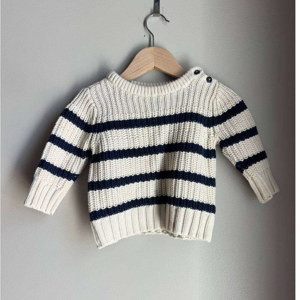 babyGap Chunky Knit Breton Stripe Sweater Nautical Cottagecore Coastal 6-12M